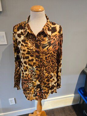 Milano Leopard Print Button Down Blouse | Size XL | EUC